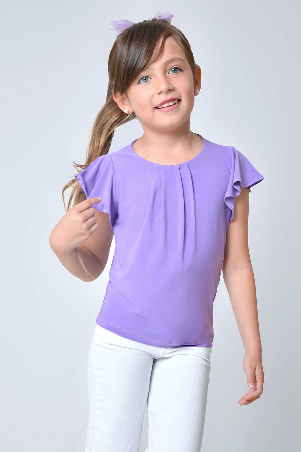 Blusa Ni a En Lycra Con Arandela Y Prenses En Escote Xuss