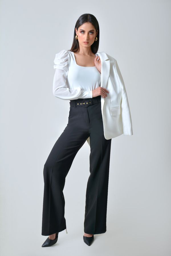 Pantalón Mujer Clásico En Crepe Con Cinturón En Tela - Xuss, pantalón mujer