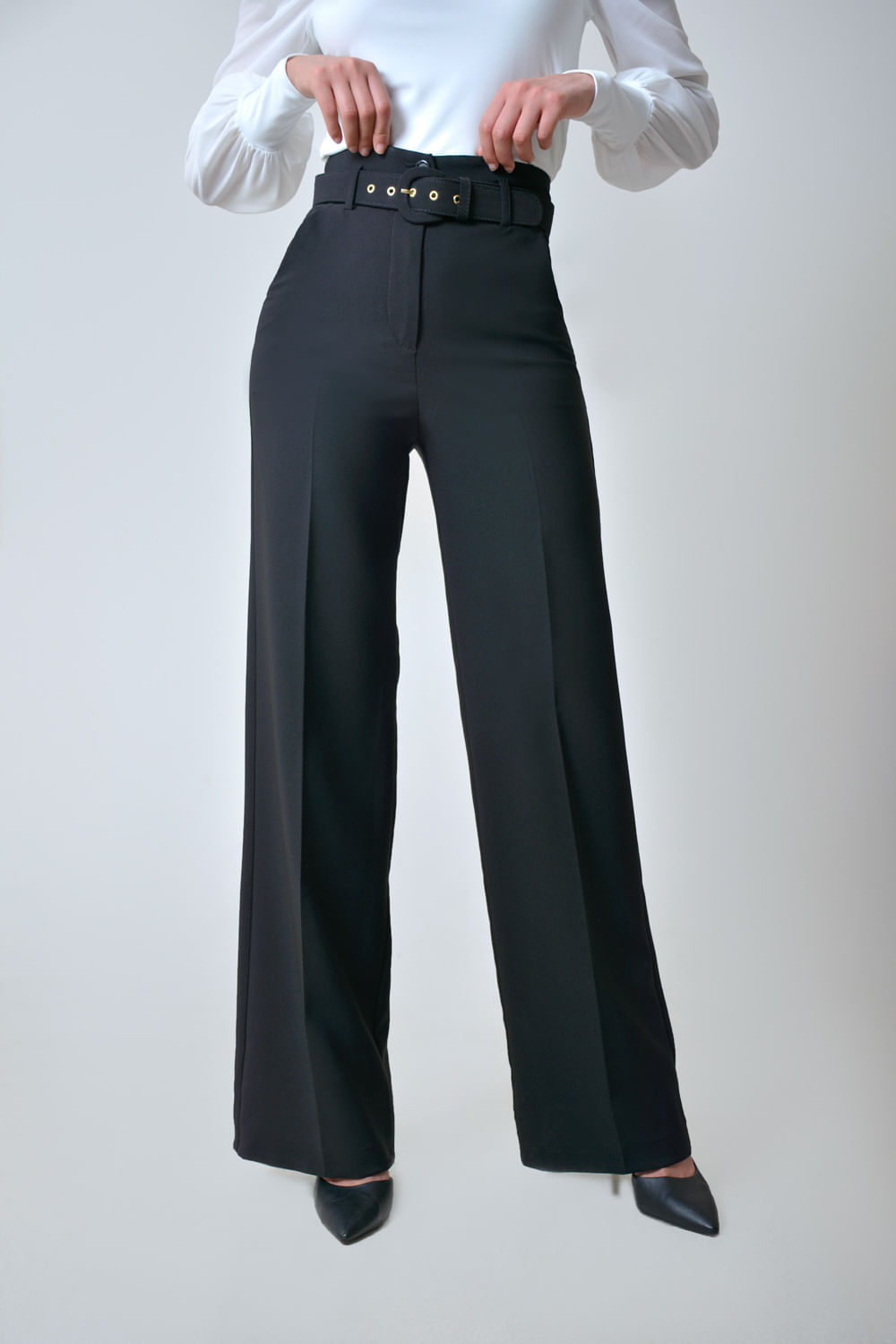 Retocar nivel Basura Pantalón Mujer Clásico En Tejido Plano Con Cinturón En Tela - Xuss