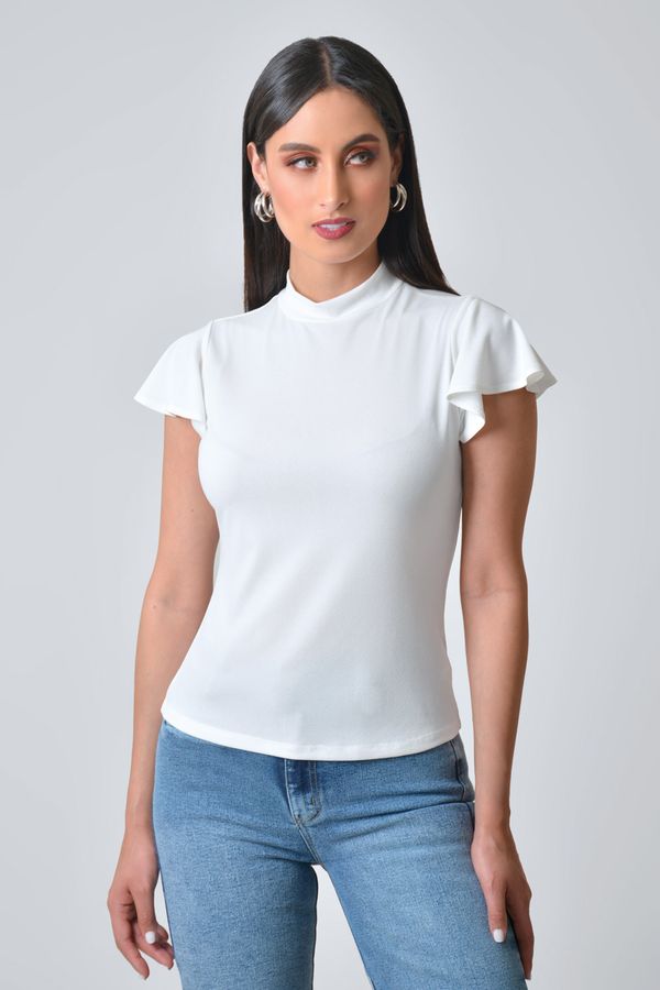 Blusa Mujer Cuello Alto En Tejido De Punto Con Arandela En Manga