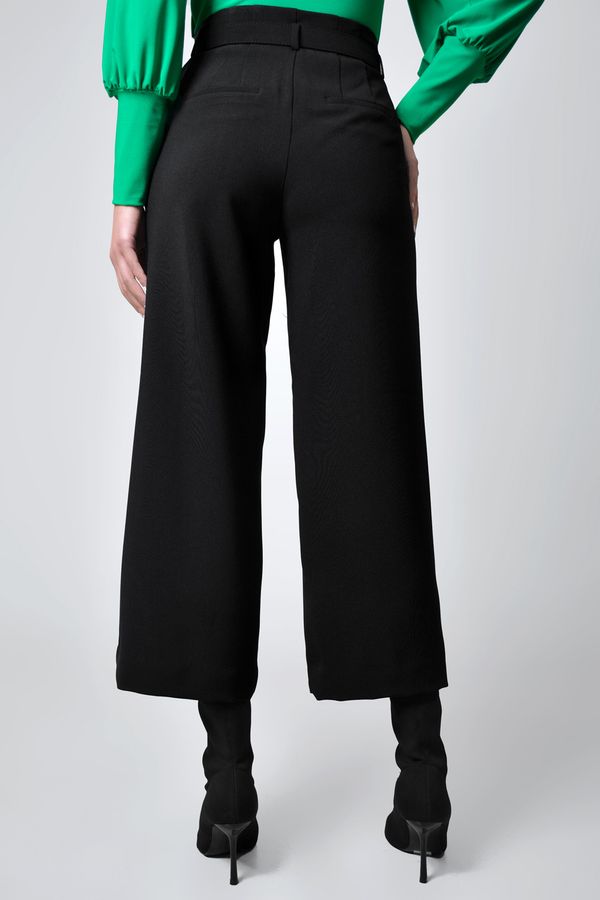 Pantalón Mujer Clásico En Tejido Plano Con Cinturón En Tela - Xuss