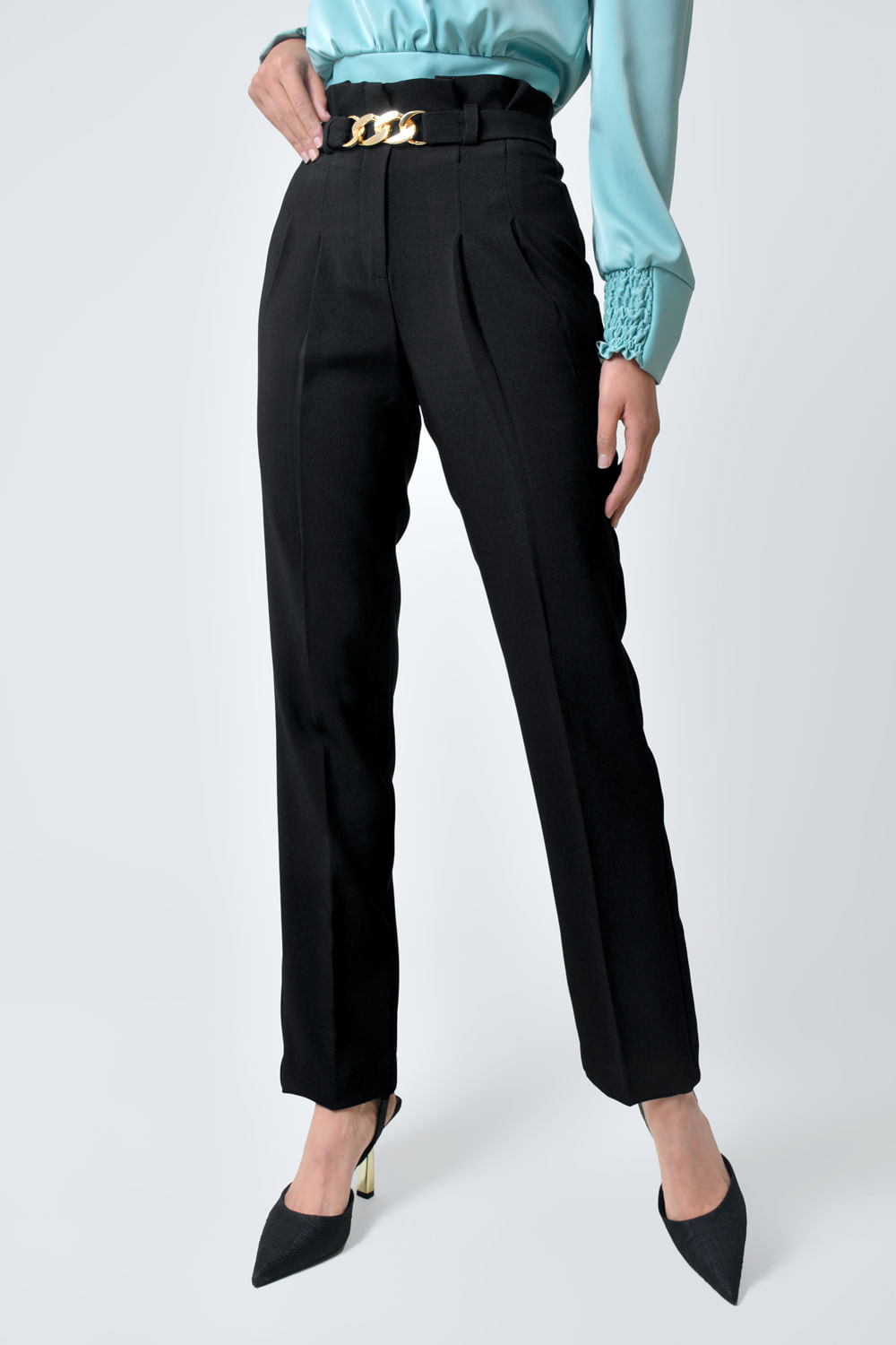 Pantalón Mujer Clásico Con Prense Y Cinturón - Xuss