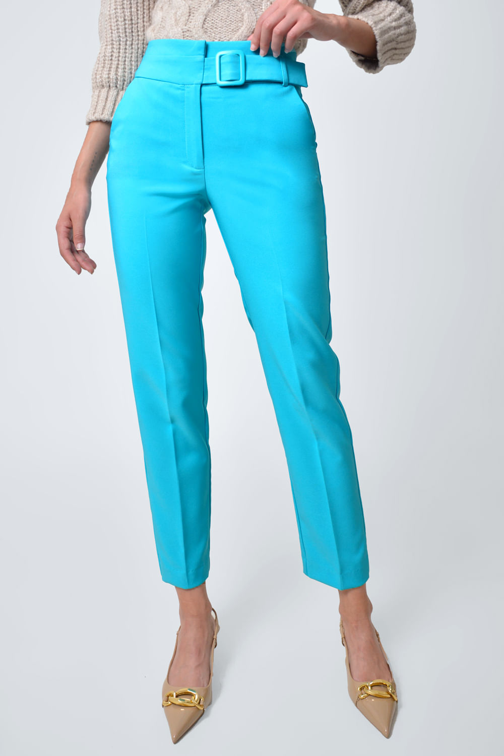 Pantalones clásicos azules con cinturón para mujer, pantalones de sastrería  para mujer, pantalones de cintura alta para mujer, pantalones Zatr 2023 -  AliExpress