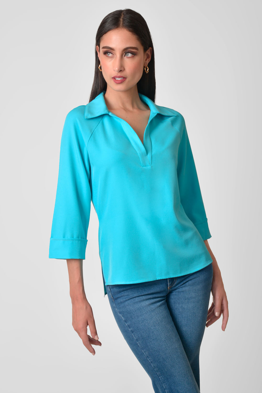 Camisa Mujer Mangas Color Blusas Simple Estilo V-Cuello 3/4 Sólido