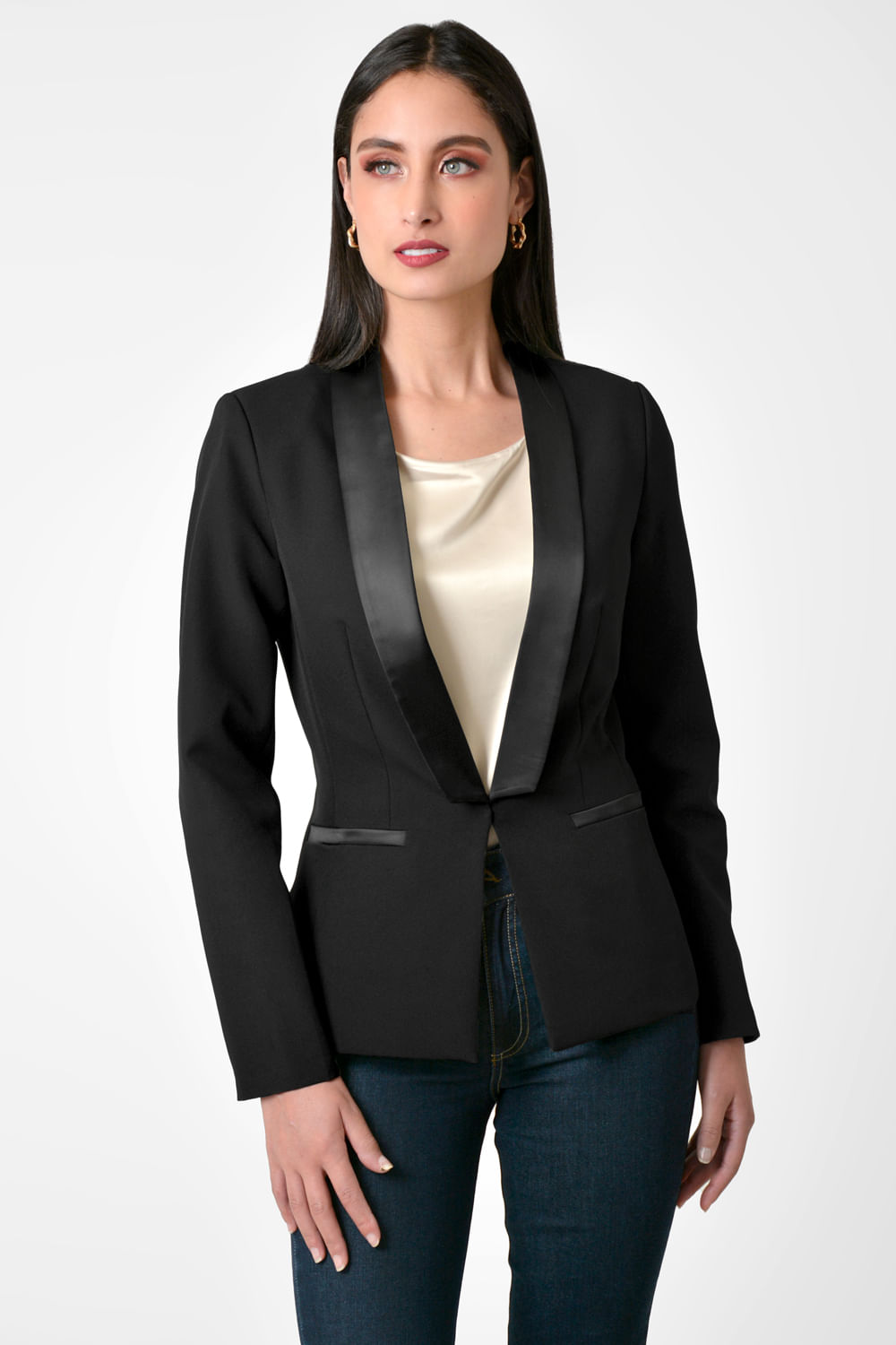 Blazer Mujer En Twill Stretch Con Solapa Satinada Xuss