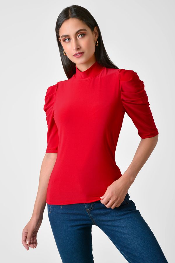 Blusa Mujer En Lycra Silueta Entallada Cuello Alto Manga Con