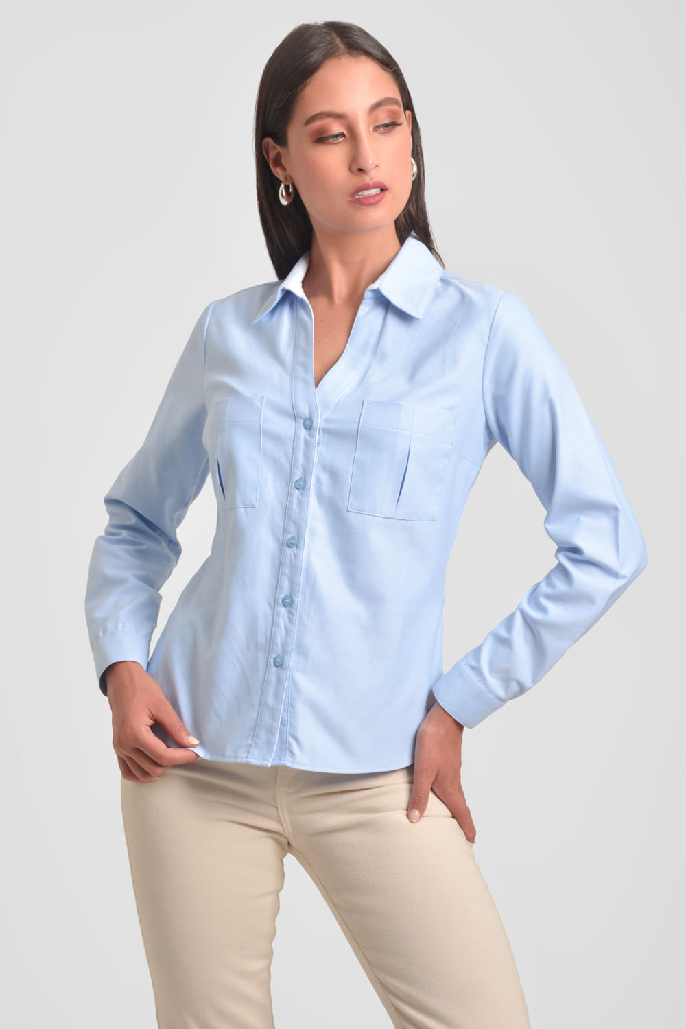 Camisa Mujer Entallada Con Bolsillo De Parche Xuss