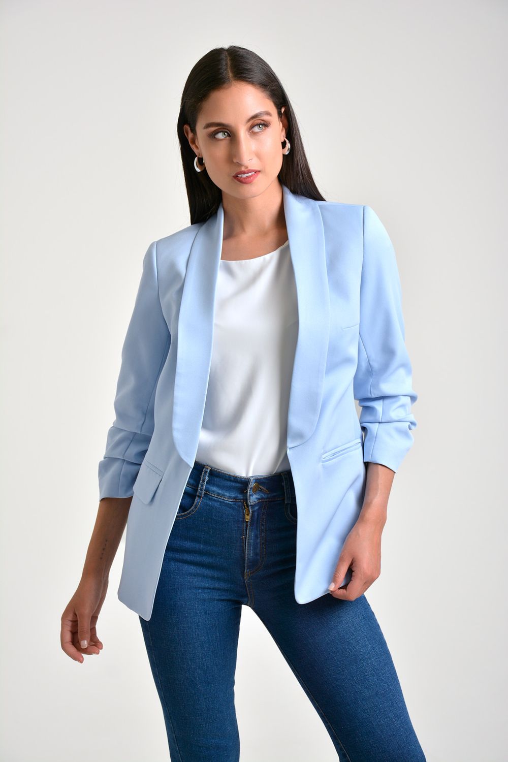 Blazer mujer en twill stretch cuello smoking Xuss